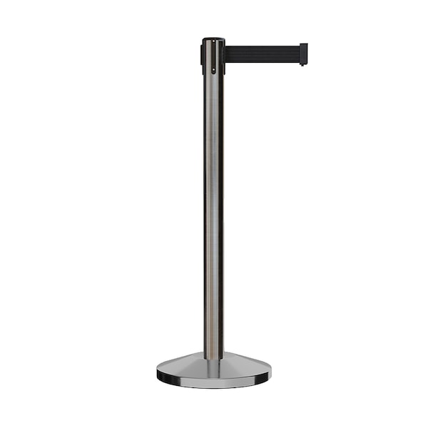 Montour Line Stanchion Belt Barrier Sat.Steel Post 9ft. Black Belt ES400-SS-BK-ML-90 - main